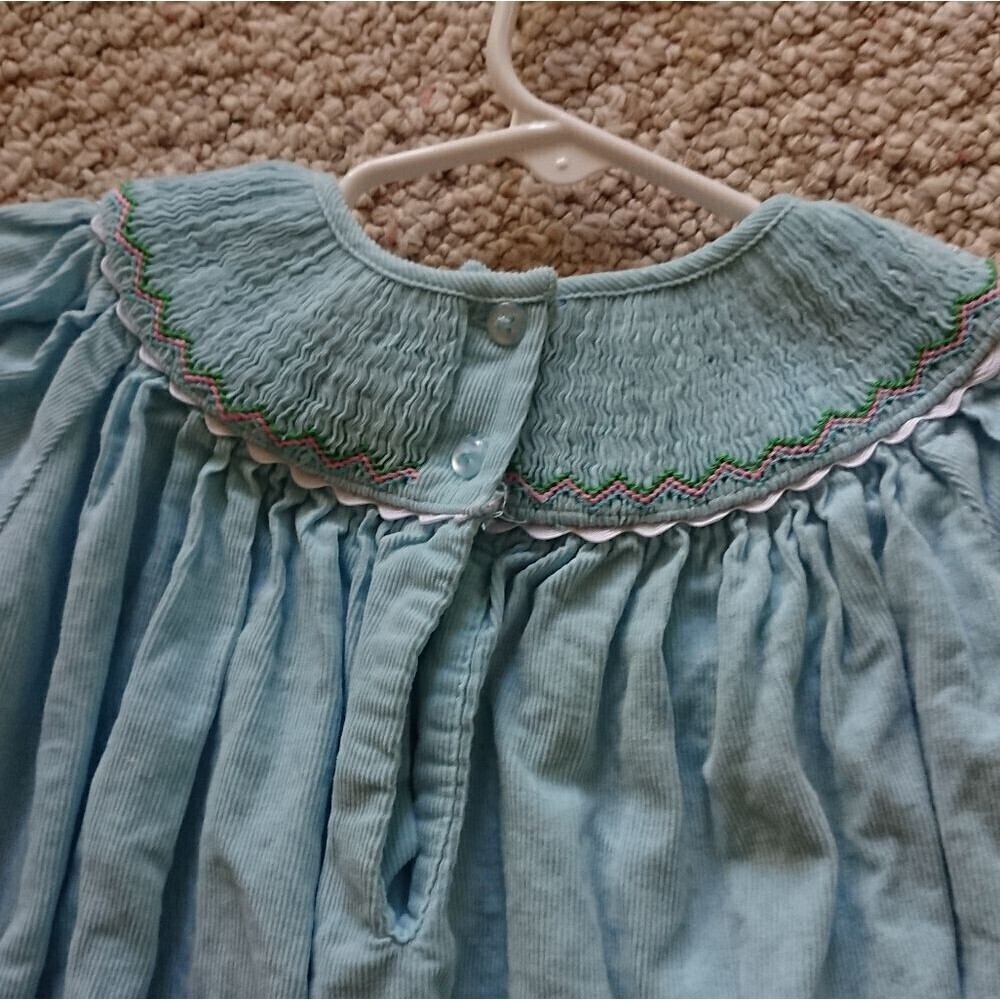 Marmellata light Blue CORDUROY Santa Smocked Bishop Dress size 2T - Picture 6 of 11